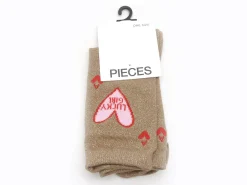 Pieces CHAUSSETTES PCSEBBY GLITTER EMB SOCK FC Beige Chaussettes Femme