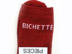 Pieces CHAUSSETTES PCSEBBY LONG GLITTER STATEMENT SOCK NOOS Rouge Chaussettes Femme
