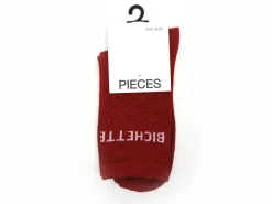Pieces CHAUSSETTES PCSEBBY LONG GLITTER STATEMENT SOCK NOOS Rouge Chaussettes Femme