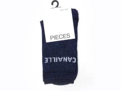 Pieces CHAUSSETTES PCSEBBY LONG GLITTER STATEMENT SOCK NOOS Bleu Chaussettes Femme