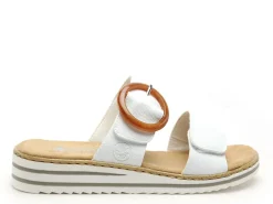 Rieker V0692 Blanc Mules et Sabots Plats Femme