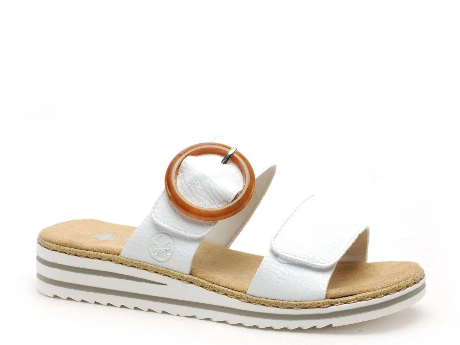 Rieker V0692 Blanc Mules et Sabots Plats Femme