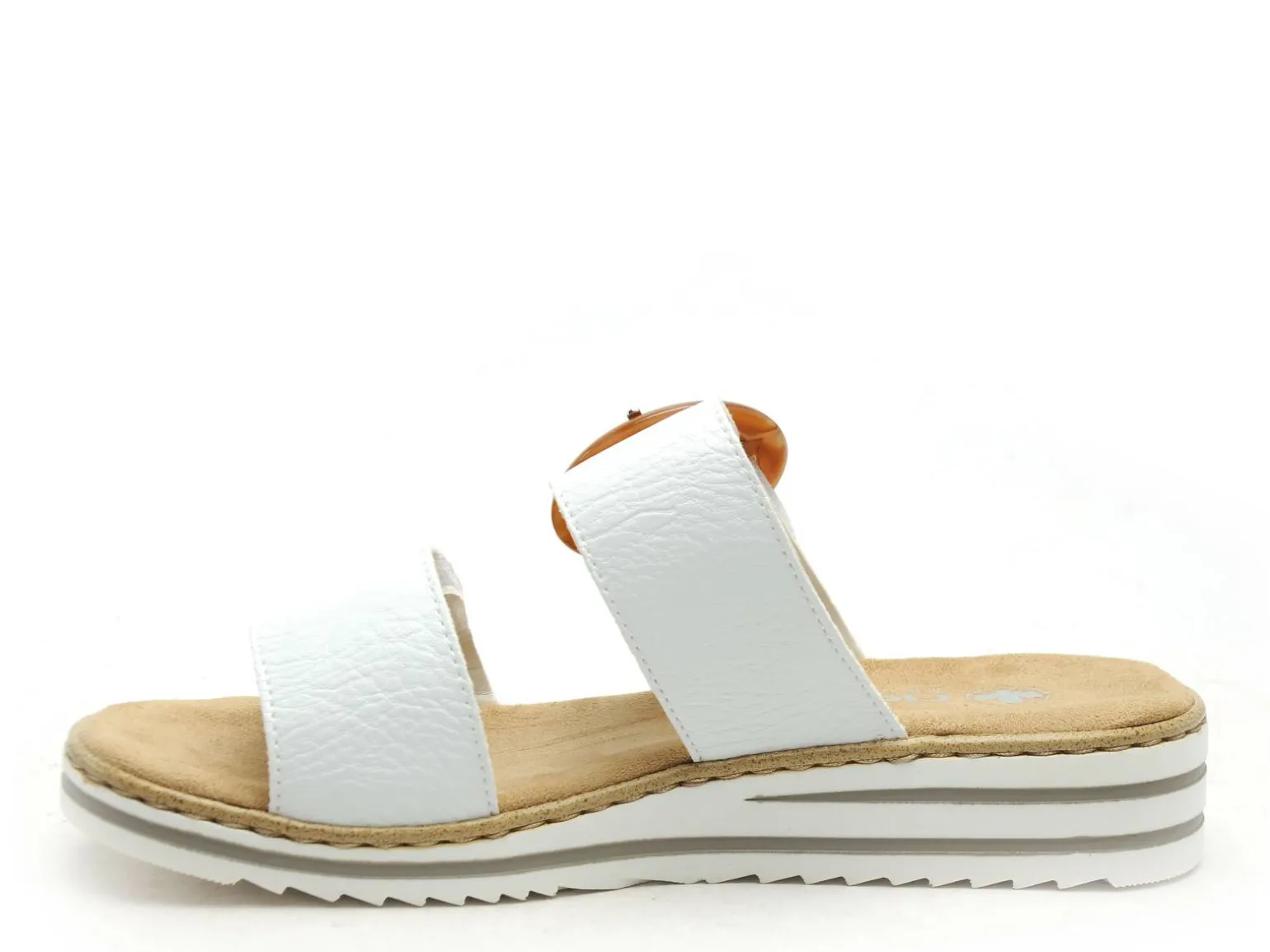 Rieker V0692 Blanc Mules et Sabots Plats Femme