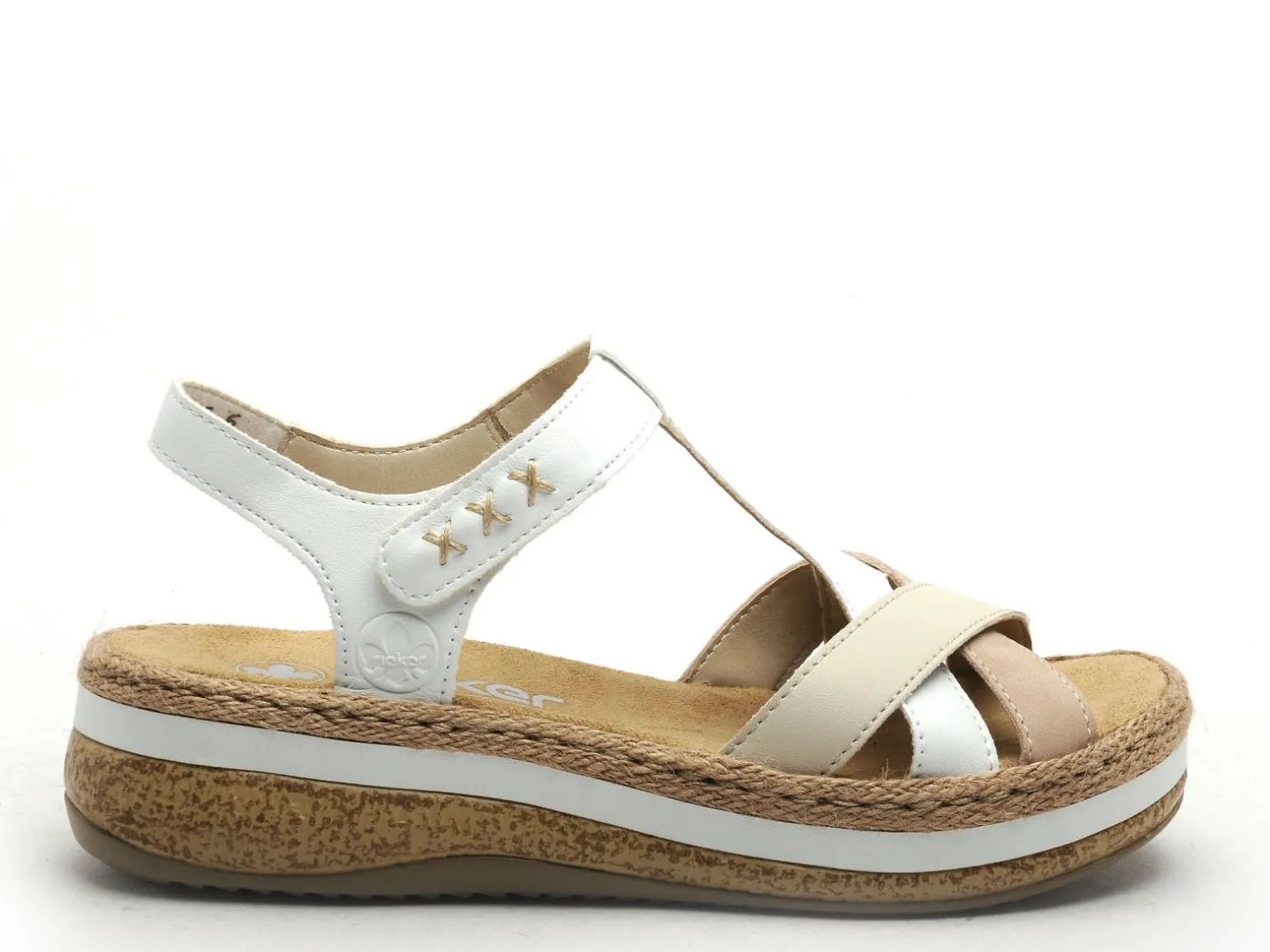 Rieker V0919 Blanc Sandales à Talons Femme