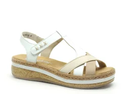 Rieker V0919 Blanc Sandales à Talons Femme