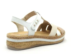 Rieker V0919 Blanc Sandales à Talons Femme