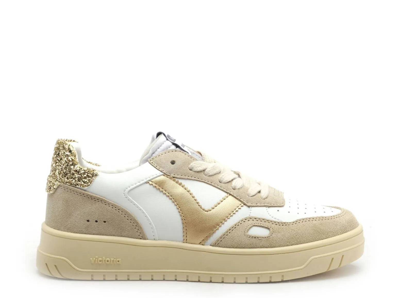 Victoria SEUL SERRAJE ET GLITTER Blanc Baskets Basses Femme